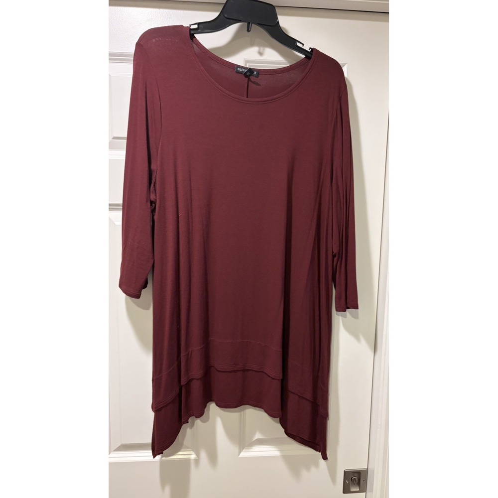 Eileen Fisher Tiered Handkerchief Hem Tunic Size XL Claret Red Viscose Jersey